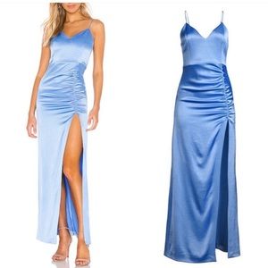 Alice and Olivia V-Neck High Slit MIDI Dress Cornflower